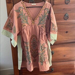 Sunday Up Pink and Green Embroidered Dress NWOT